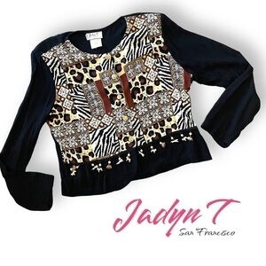 Vintage Jadyn T Animal Print with Wooden Buttons & Beads Top - Large